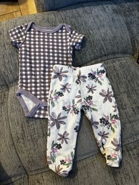 chick pea Lavender and White Gingham Baby Bodysuit with pants